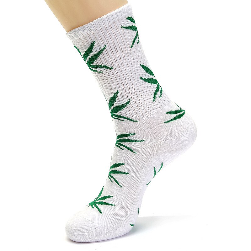5 Paren/partij Herfst Winter Leaf Warm Katoenen Sokken Mannen Casual Crew Sokken Huf Sokken Mannelijke maat 40-45: white and green leaf