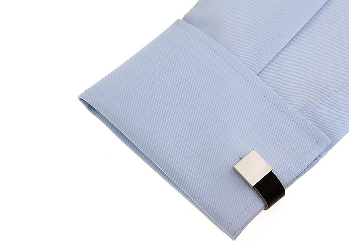 Mannen Lederen Ketting Manchetknopen Messing Materiaal Zwarte Kleur Graveerbare Manchetknopen &amp; Retail
