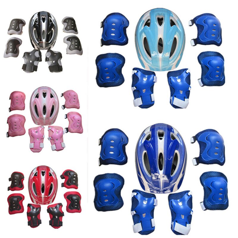 7 st/set barnscooter cykelhjälm knäskydd armbågsskydd och handledsstöd
