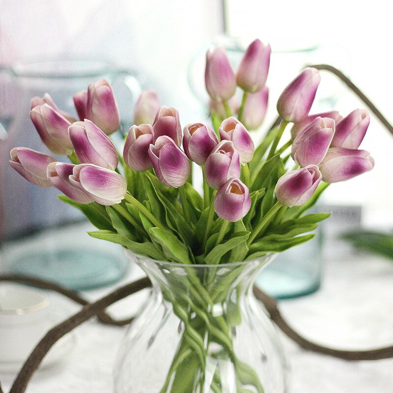 1pc pu tulipan kunstig blomst ekte touch mini tulipan hjem bryllup dekorasjon blomst: 2