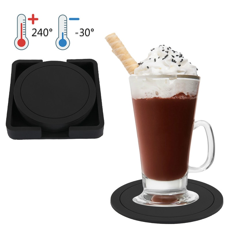 7PCS Black Round Silicone Mat Pads for Cup Glass Insulation Eco-Friendly Pads Home Kitchen Dining Table Decoration Pads