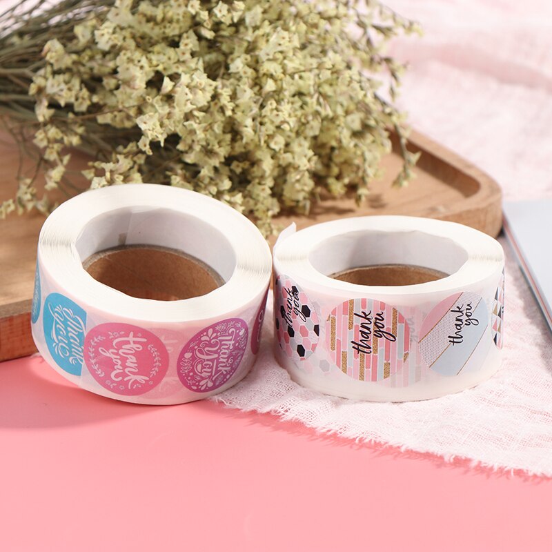 500pcs/Roll Pink Geometric Pattern Thank You Stickers Seal Labels Christmas Stickers School Teacher Reward Stationery Sticker