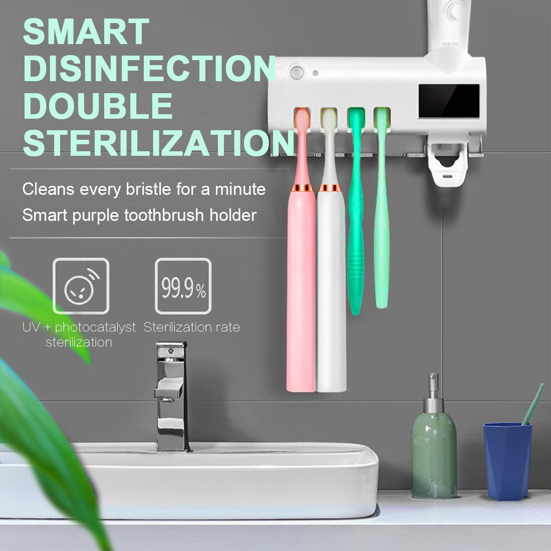 Porta spazzolino antibatterico a energia solare sterilizzatore distributore automatico di dentifricio spremiagrumi accessori per il bagno