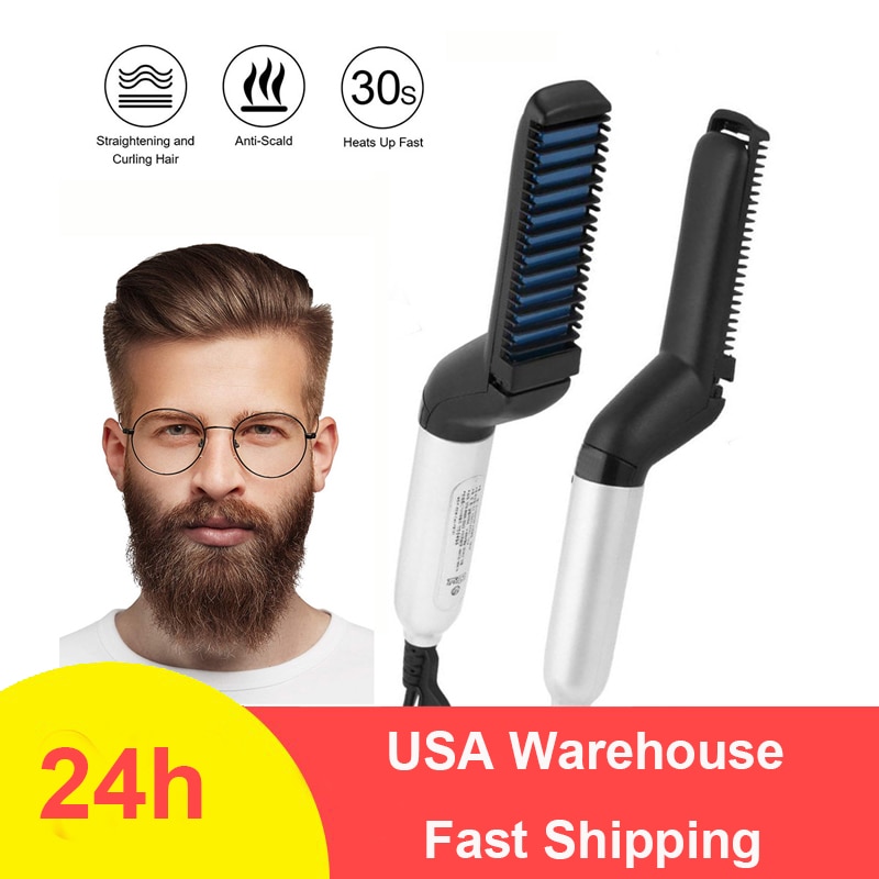 Multifunctional Beard Straightener Heated man's Hair Beard Flat Iron Quick Straightening Beard Brush Show Cap Tool