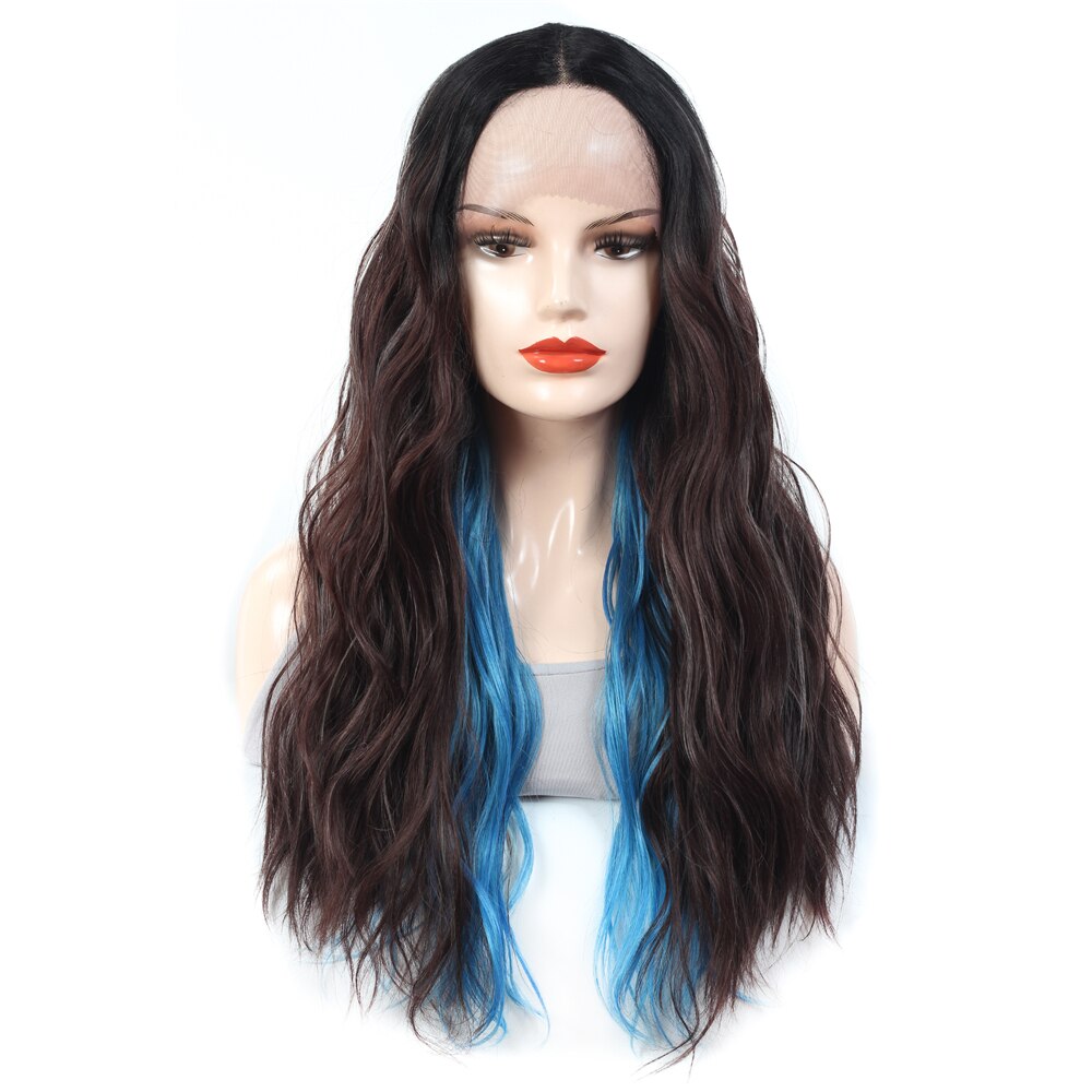 Split Color 2 Part Splice Wig Ombre Brown and Pink Trendy Lace Front Wigs Long Natural Wave Hair X-TRESS Heat Resistant Fibre: S2 3T. Marine