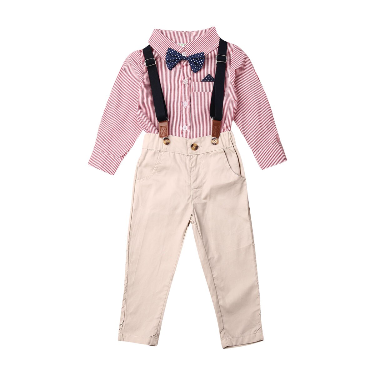 bebé primavera otoño ropa linda bebé recién nacido niños ropa de niños pajarita de flor a rayas Caballero traje Camisa + en general