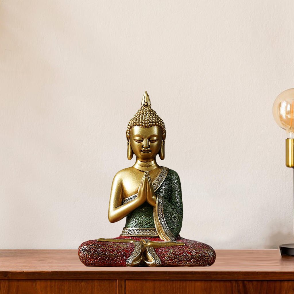 Resin Thai Sitting Buddha Asian Statue Chinese Feng Shui Sculpture Luck Wealth Sculpture Home Art Decor Collection