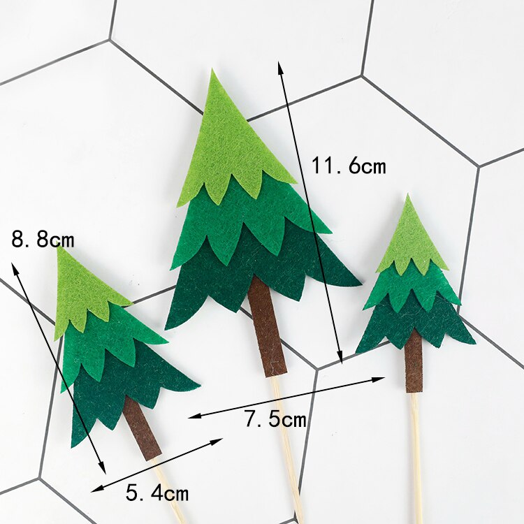 Boom Paddestoel Huis Bos Cake Toppers Voor Kid &#39;S Verjaardag Decoratie Jongen Vlinder Bloem Cupcake Toppers Verjaardag Broodjes: 3pc pine tree 3