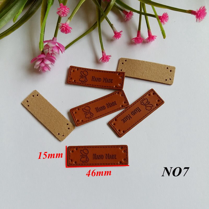 10pcs PU Leather Labels Handmade garment Labels 15MM*50MM for Crafts Brown Handicraft Sewing label: NO7