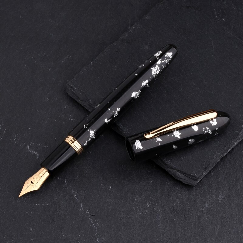 Moonman  m8 håndlavet resin fyldepen smuk metalfolie/muslingeskalsmønstre ef/f/m/bøjet med konverterskrift: Sort-sølv / Bøjet 0.7-1.2mm