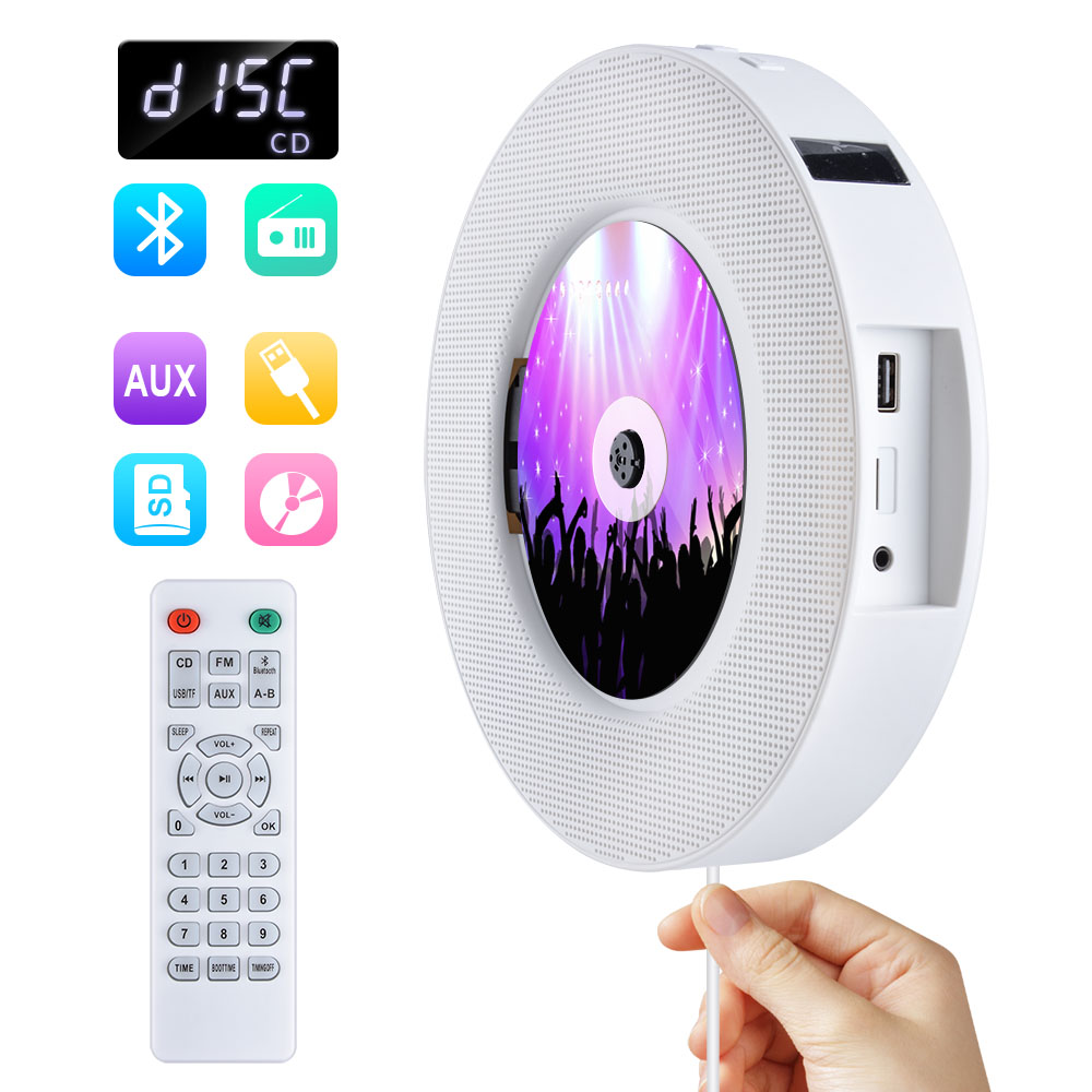 Wall Mounted Cd-speler Met Bluetooth Afstandsbediening Usb Drive Led Display Hifi Luidspreker Draagbare Home Discman Audio Fm Radio