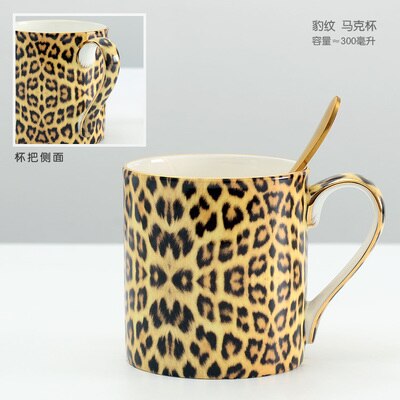Porzellan Kaffee Tasse und Kaffee Tasse Erzähler einstellen Knochen China Geschirr Getränk Leopard drucken Luxus Steak Geschirr: Becher 1Stck
