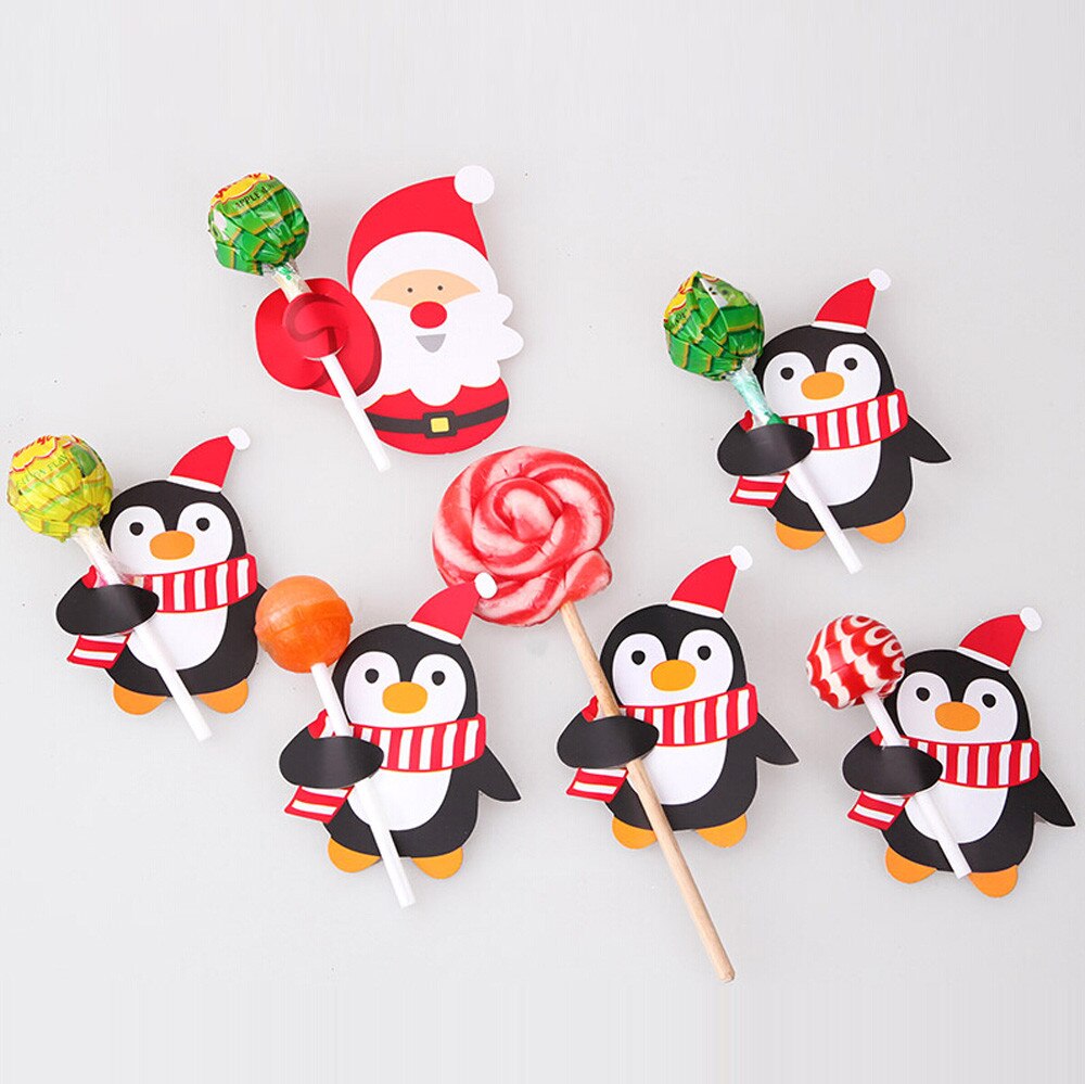 50x Kerstman Pinguïn Lolly Kerst Kaart lolly suiker-brood Xmas Party Speelgoed Decor Kerst Decoraties Voor Huis C20111
