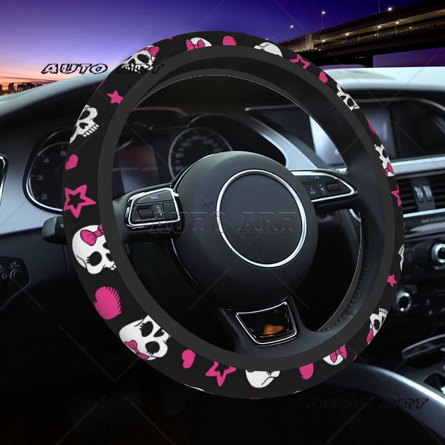 Steering Wheel Cover White Skull Goth Horror Black Neoprene Steering Wheel Protector Universal Fit Most Car Sedans 15 Inch: Dark Grey