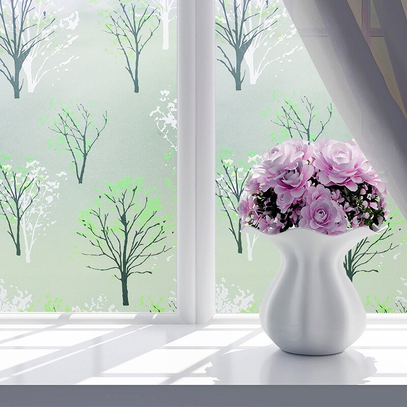 Frosted 45x100cm Cover Living Window Film Sticker Flowers Opaque Stained Glass Privacy Window Sticker PVC Waterproof Bedroom