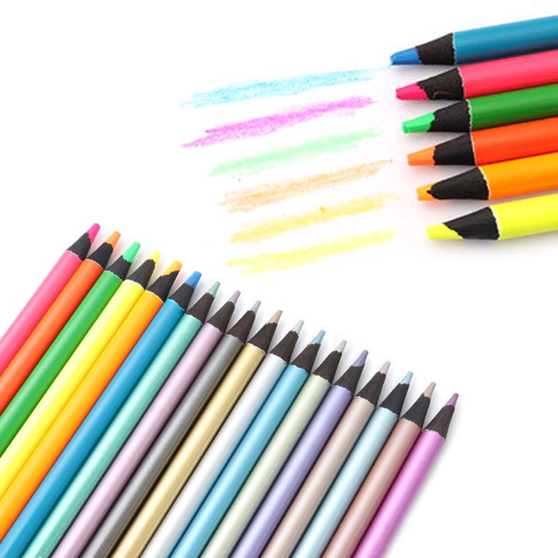 Matite colorate non tossiche metalliche 12 pezzi + 6 matite colorate fluorescenti per disegnare schizzo