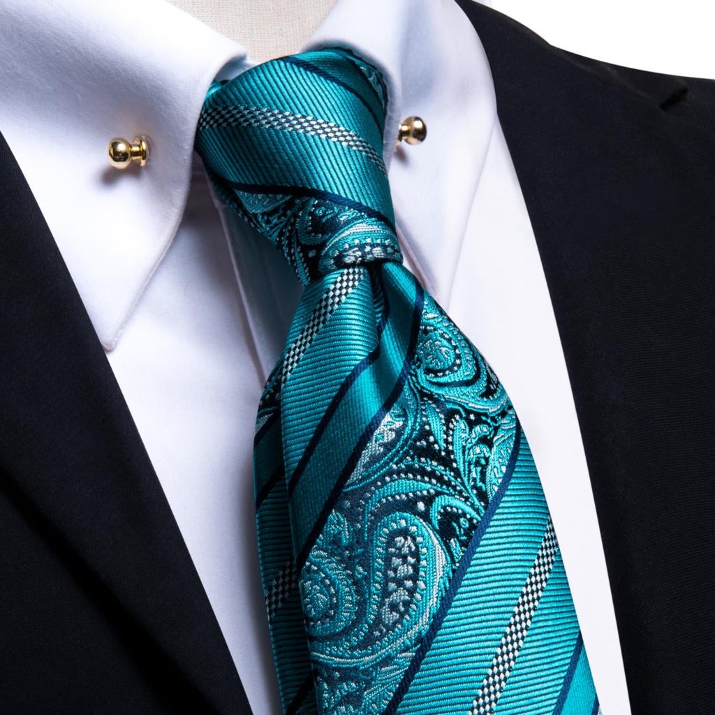 Hi-Tie Luxury Teal Blue Wedding Necktie Men's Tie Glod Collar Pin Solid Handky Cufflinks Set Tie For Men Luxury: Yellow