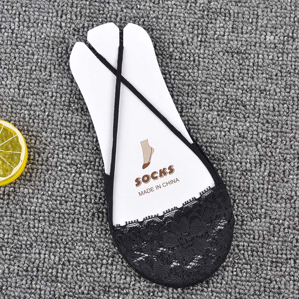 Summer Shallow Mouth Section Forefoot Invisible Boat Sock Lace Sling Socks Invisible Half High Heels Low Cotton Soft Hosiery: black