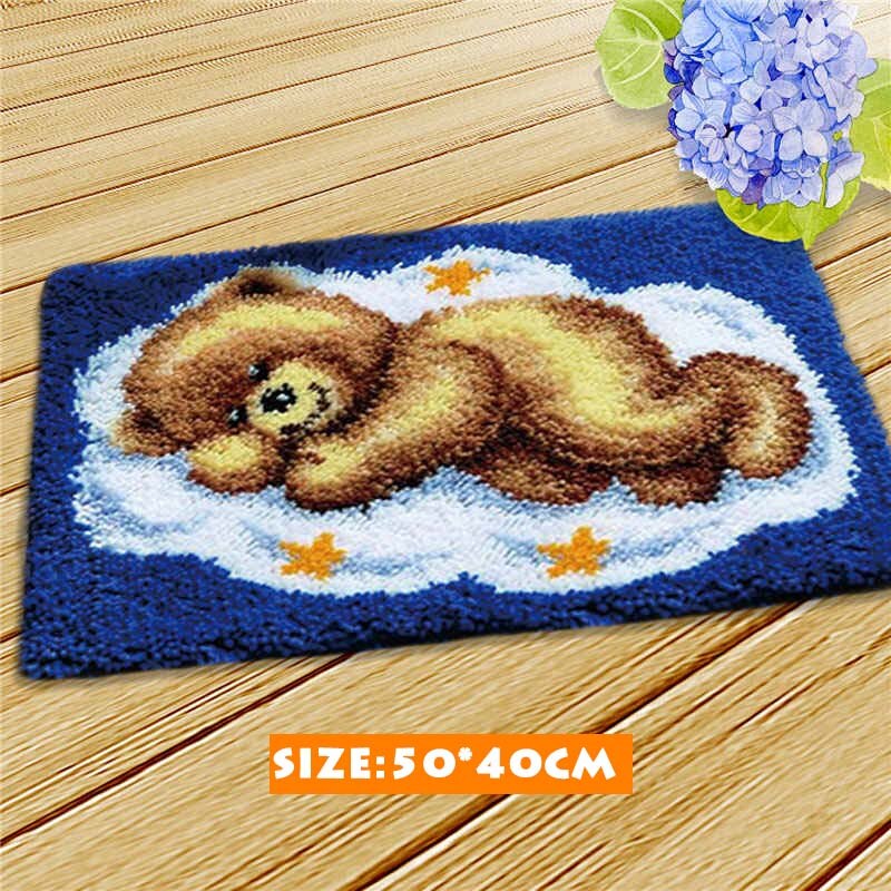 Bear Latch Hook Kits Diy Cushion Animals Klink Haak Kleed Bloemen Button Needlework Mat Kit Almofadas Klink Haak Kussen Bloem 3D: ZD063