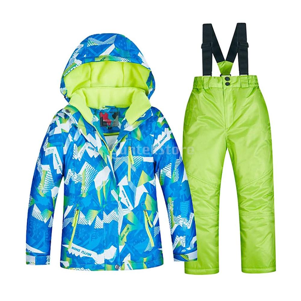 Filles garçons Snowsuit Ski veste pantalon ensemble épaissi thermique imperméable à l'eau coupe-vent enfants Ski snowboard vestes et pantalons ensemble: Green / S