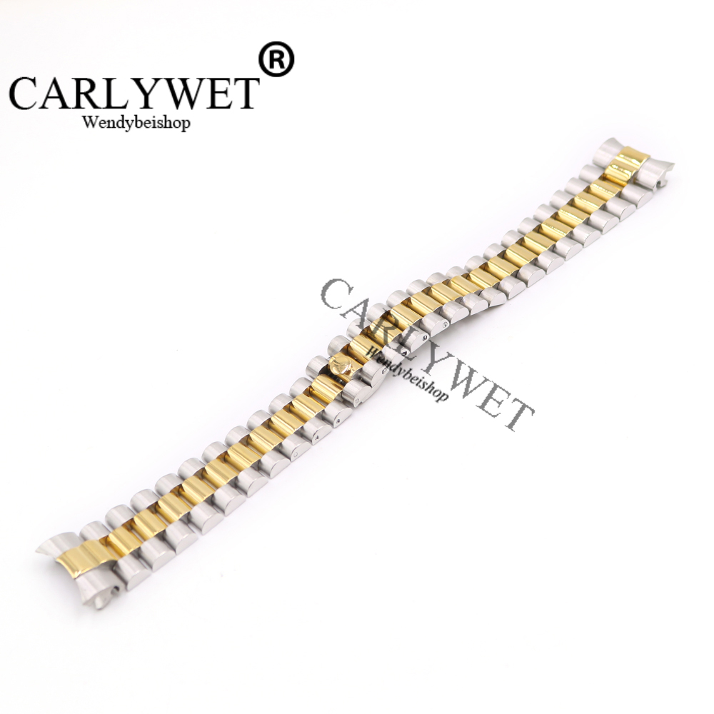 CARLYWET 20mm Solid Curved End Screw Links Stainless Steel Replacement Wrist Watch Band Bracelet Strap For President
