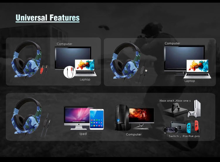 Wired Headset Gamer PC USB+3.5mm Gaming Headset Gamer Headphones Adjustable Bass Stereo Noise Cancelling Earphones