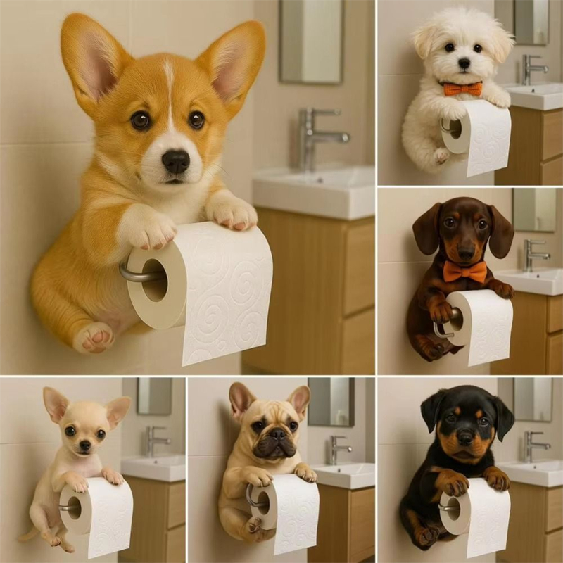 Soporte de papel higiénico para perro divertido, estatua de Animal de resina montada en la pared, organizador de rollos de pañuelos para el baño, decoración del hogar, 1 Uds.
