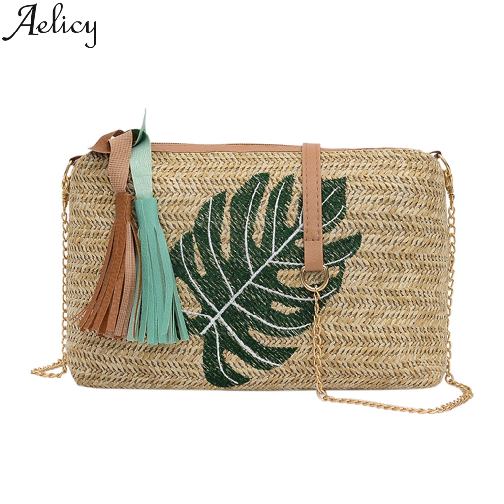 Aelicy kvinders sommer rottingpose firkantet halm pakke ananas blade flettet boheme håndtaske bali boks direkte
