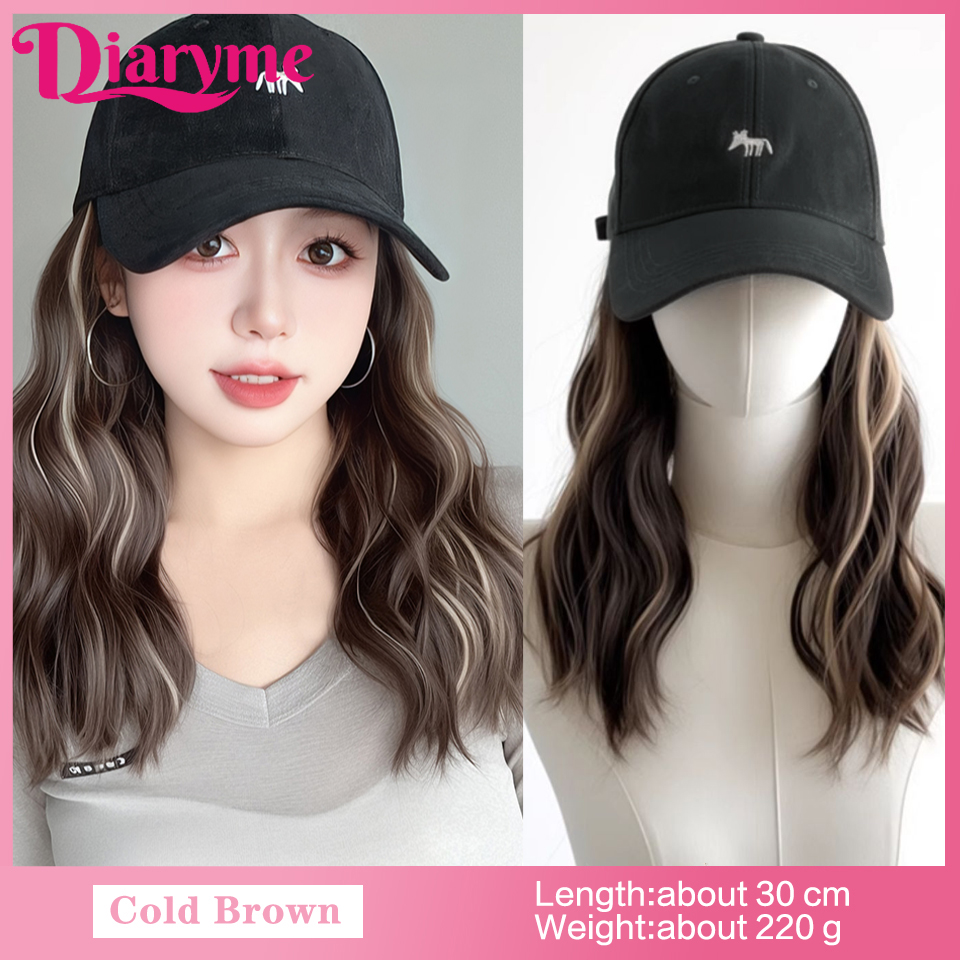 Peluca de sombrero sintético, peluca de pelo largo y liso con gorra de béisbol, gorra ajustable de una sola pieza, gorra de béisbol Retro, conectar pelo recto: Plata