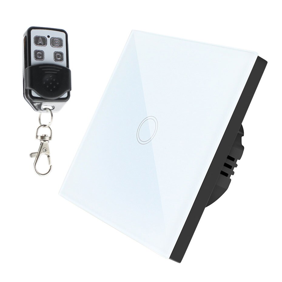 Interruptor táctil LED con 1/2/3 entradas, 220V, Sensor estándar para UE/RU, interruptor inalámbrico para lámpara de pared con Control remoto, Panel de vidrio templado de 433MHz: White 1 gang Remote