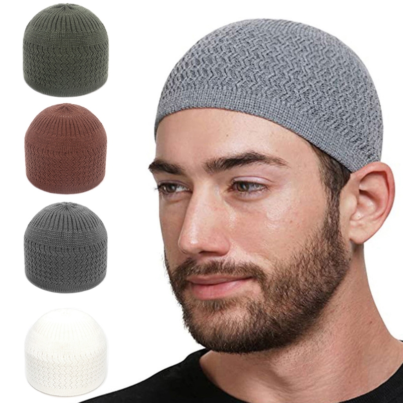 Bonnet de prière pour hommes musulmans, en Crochet de crâne islamique, en paquet, chapeaux turcs de couleurs unies
