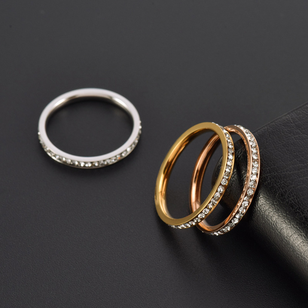 Anillo de circonia cúbica helada de 2mm para mujer, anillos de boda de acero inoxidable de Color dorado y plateado para mujer, de joyería de