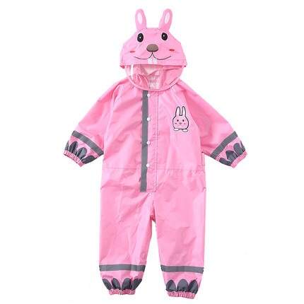 Børn dyr giraf stil regnfrakke børn jumpsuit regntøj baby dreng pige vandtæt regnfrakke og regnbukser jakkesæt børn poncho: Lyserød kanin / Højde 115-135 cm