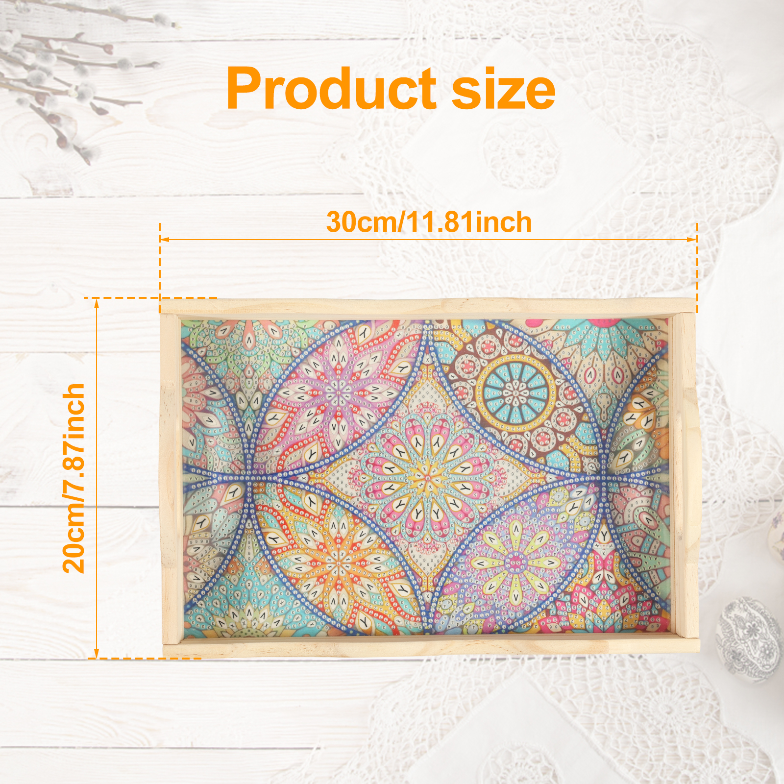 kit vassoio da portata con diamanti fai da te vassoio per alimenti con diamanti fai da te vassoio da portata in legno con diamanti in stile fiore colorato con manici per il cibo: bianca