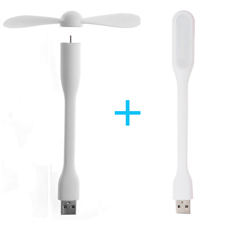 Mini USB Fan Flexible Portable Fan and USB LED Light Lamp For Power Bank & Notebook & Computer Laptop: White