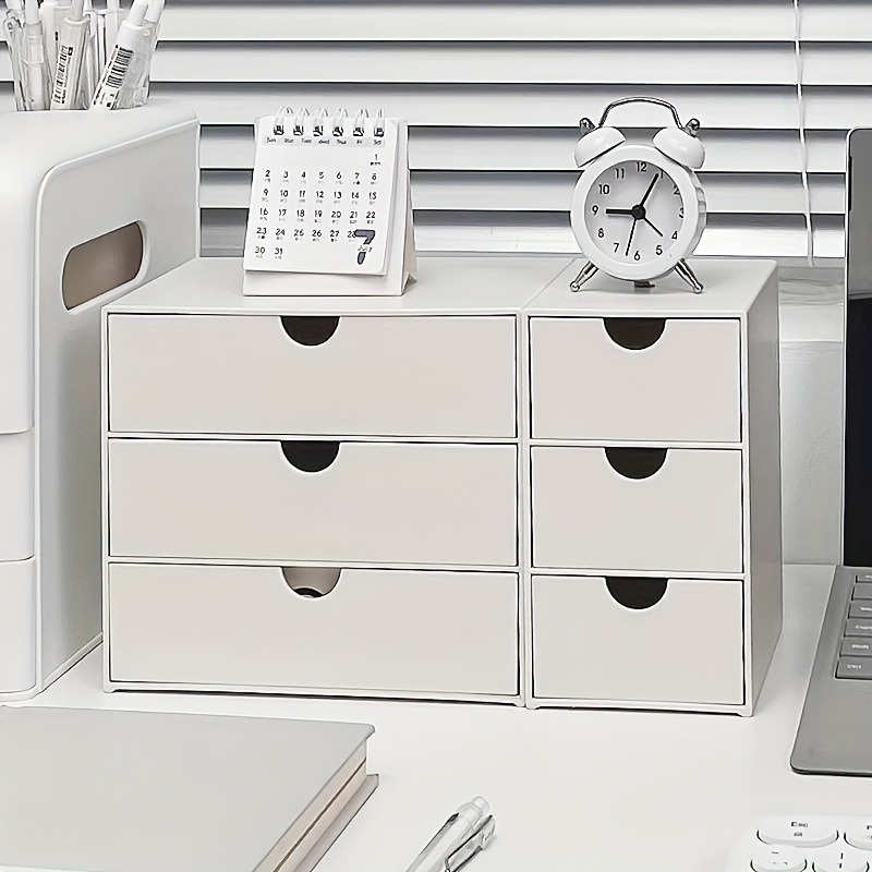 3-Tier Stackable Plastic Storage Box Drawer Rack White Office Home Organizer Multi-Purpose Shelf Desk Organization with Handles: Red
