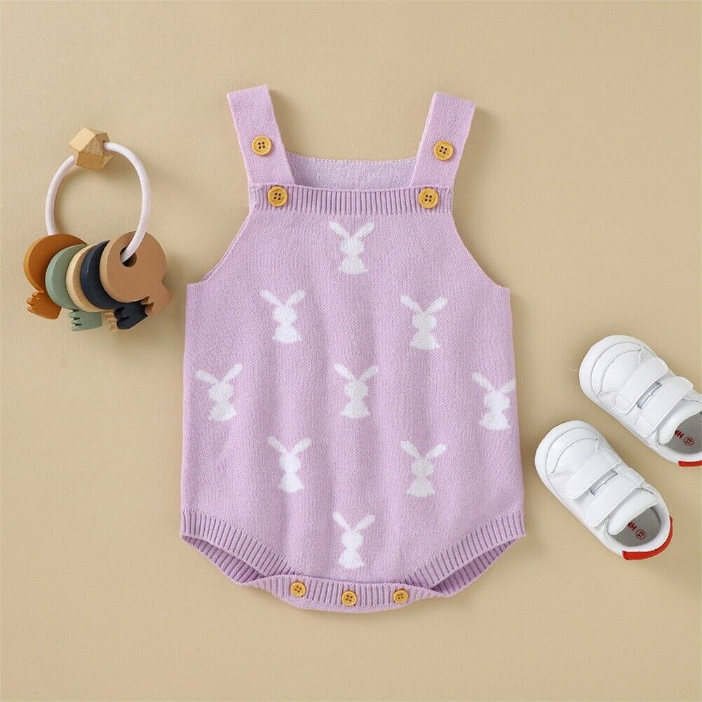 Newborn Baby Girl Clothes Infant Boy Bunny Romper Jumpsuit Overall Easter Outfit: Lavender / 18M