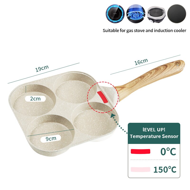 WORTHBUY 4 Holes Frying Pan Pot Non-Stick Saucepan For Hamburger Egg Omelet Pancake Pan Thickened Cooking Pan Kitchen Cookware: Style C