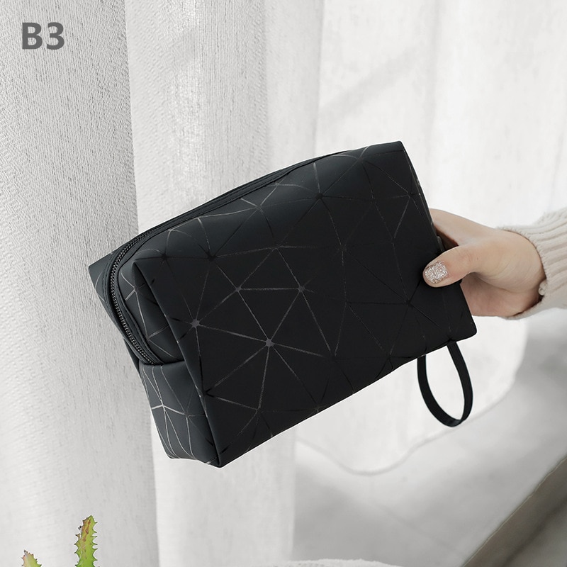 Neceser de PU con entramado de diamantes, organizador de viaje resistente al agua para mujer, estuche de útiles de maquillaje para damas, estuche de maquillaje: B3 B
