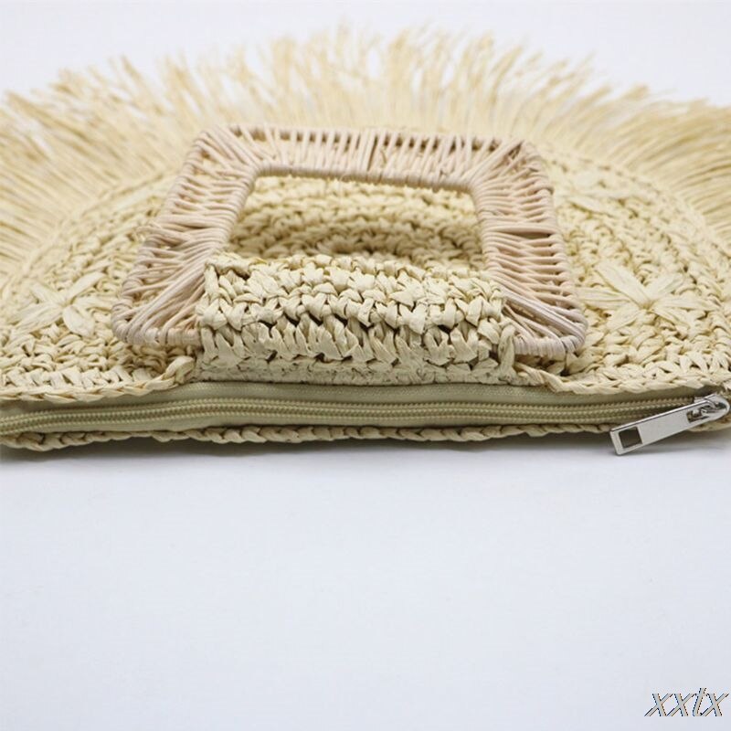 27x21cm senhoras moda feminina borla palha bolsa senhora casual tote portátil viagem sacos de compras bolsa