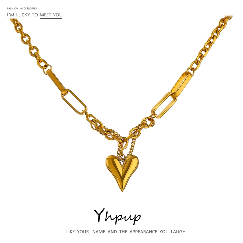 Yhpup-collar con colgante de corazón romántico para mujer, gargantilla de acero inoxidable de 18 K con textura de Metal, de , para aniversario