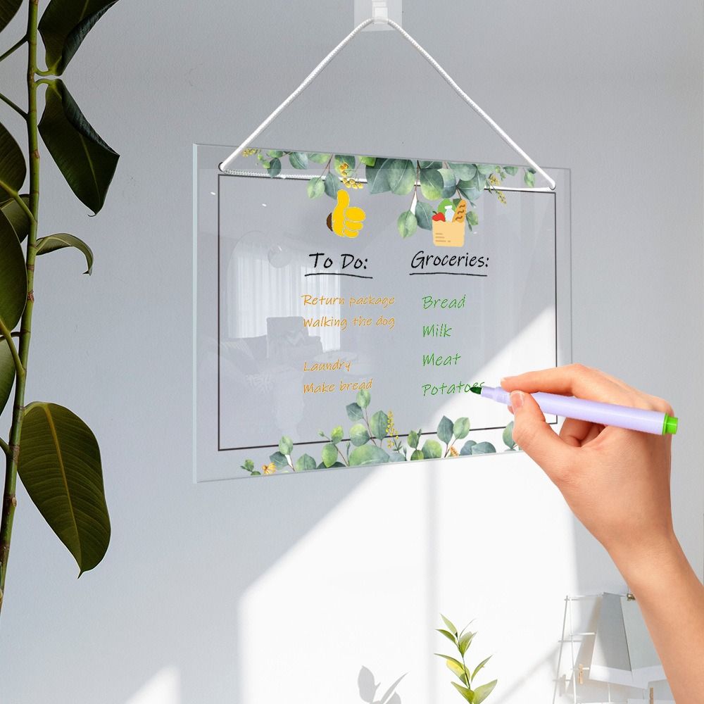 mit 6 Stiften, Acryl-Notiztafel, transparent, wiederverwendbar, Kühlschrank, Kalender, rahmenlos, zum Aufhängen, Notiztafel-Set, Kühlschrank