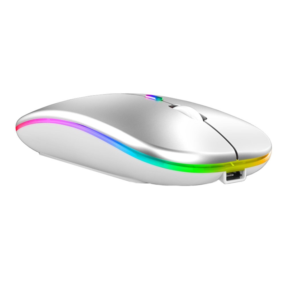 Wireless Mouse RGB Bluetooth-compatible Computer Mouse Silent Rechargeable Ergonomic Mause With LED Backlit USB Optical Mice: Silver