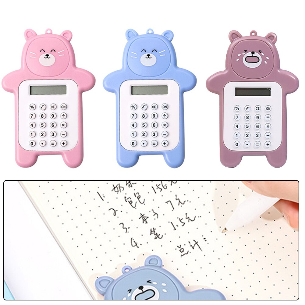Portable Digital Display School Cartoon Student 8 Digit Mini Calculator Soft Button Battery Powered Cute Bear Stationery