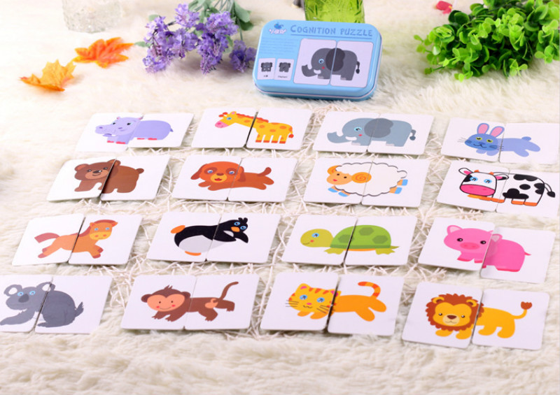 Baby Toys Infant Early Head Start Training Puzzle Cognitive Card Vehicl/Fruit/Animal/Life Set Pair Puzzle Baby: animal