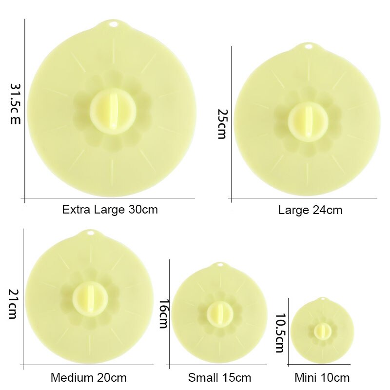 Tapas de silicona universales reutilizables para conservación de frutas y alimentos, sello al vacío, tazón con tapa, olla, envoltura de sellado, herramienta de cocina, 3/5 Uds.: 5Pcs-set Green
