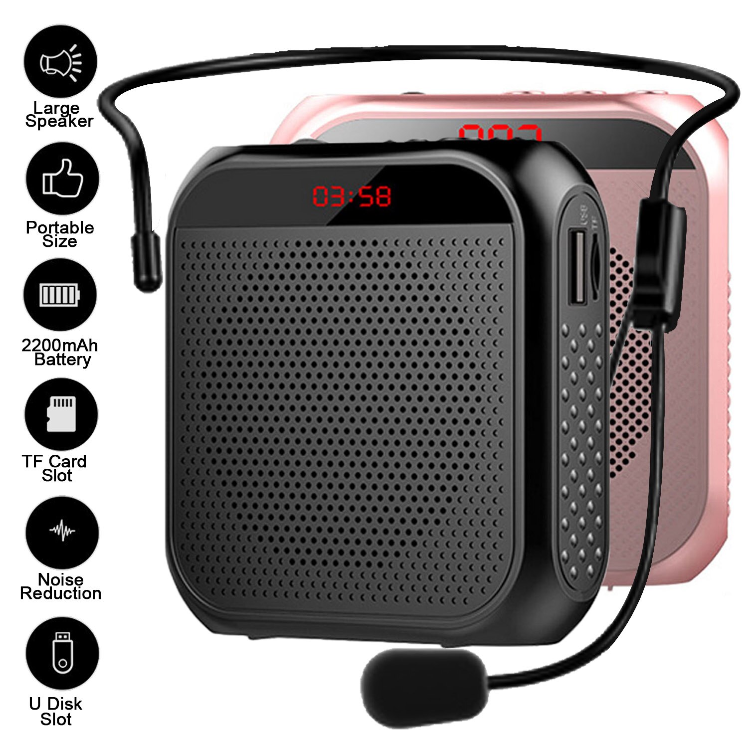 5W 2400mAh Voice Amplifier Multifunctional Portable Personal Voice Speaker with Microphone Display for Teachers Speech