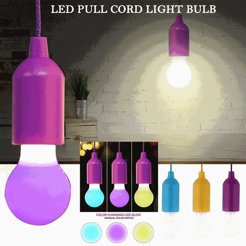 Draagbare buitenlamp met trekkoord, ledlamp, kampeerlantaarn, op batterijen, kleurrijke ledlamp, hanglamp, witte verlichting