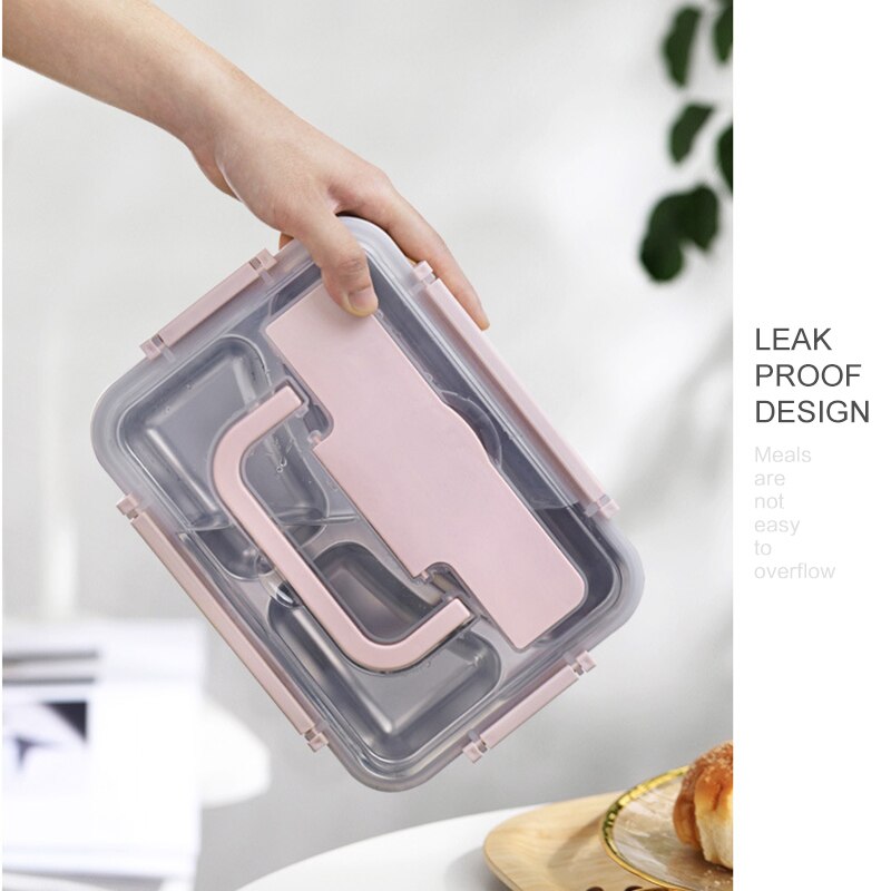 Portable 304 Stainless Steel Lunch Box Compartment Bento Box Kitchen Leakproof Food Container To Send Tableware