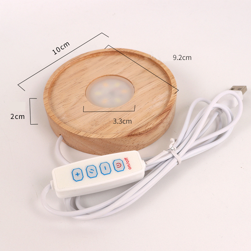 LED-Lampenfassung, rund, aus massivem Holz, leuchtende Lampenfassung, integrierte Diffusionsplatine, DIY-Nachtlichtbasis, USB-Stromversorgungsschnittstelle